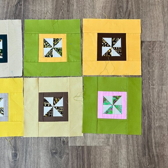 8 Quilting Squares Pinwheel Pattern Unfinished 9x9" - Picture 3 of 10